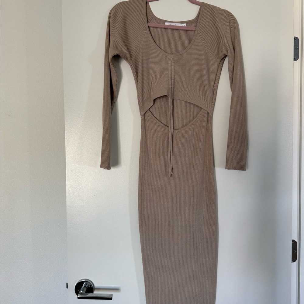 All in Favor Taupe Long Sleeve Dress